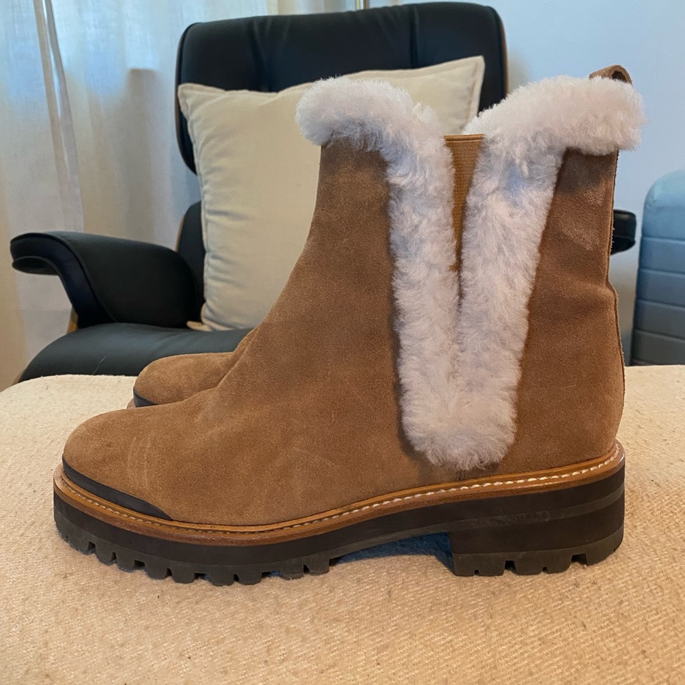 Marc Fisher Brown Suede Fur-Lined Ankle Boots
